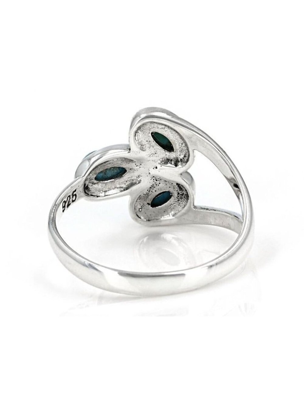 Oval Blue Turquoise Three Stone Ring Sterling Silver Size 6 - Picture 8 of 12